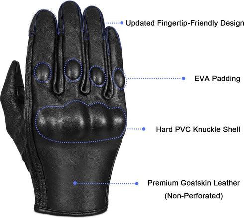 Full Finger Goat Skin Leather Touch Screen Motorcycle Gloves Men S,M,L,XL,XXL (Non-Perforated, L)...