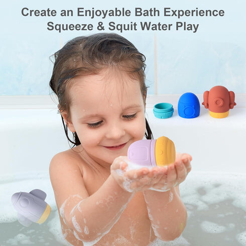 Silicone Baby Bath Toy Set for Infants 6-12 Months, Bathtub Toys for Toddlers 1-3,Mold Free Squirty Pool Toy, Dishwasher Safe 4 Pack...