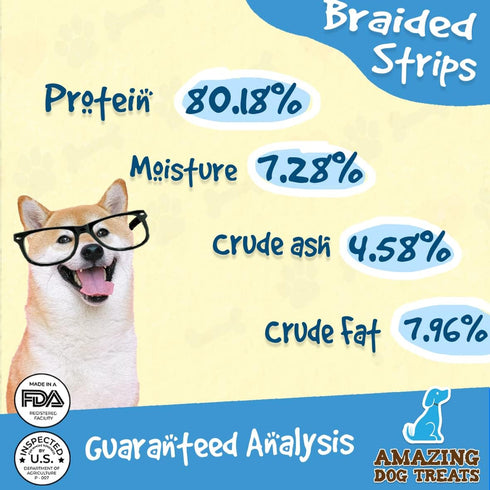 Amazing Dog Treats - Beef Cheek Braids Dog Chew (6 Inch - 8 Pack) - NO Odor - Rawhide Alternative - Beef Cheek Slice Chip Sticks - No Dyes, Chemic...