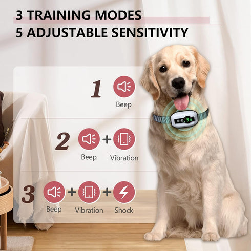 Dog Bark Collar, Anti-Barking Pet Training Collar, Waterproof e-Bark Shock Collar for Large Medium Small Dogs, Rechargeable Barking Collar with Be...