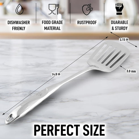 Zulay Kitchen Stainless Steel Metal Spatula – Lightweight, Strong & Durable Metal Turner – Easy to Use, Comfortable Grip, Heat Resistant & Dishwas...