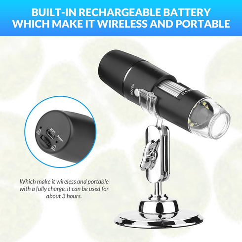 Handheld Digital Microscope Wireless Portable for Kids Adults 50x-1000x Magnification with 360 Rotate Stand Compatible with iOS/Android iPhone, iP...