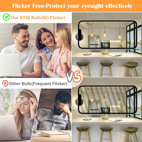 PARTPHONER LED Light Bulbs Dimmable Vintage Edison Bulb, E26 LED Bulb 60W Equivalent 720 Lumens, Warm White 2700K, ST58 Antique LED Filament Bulb ...