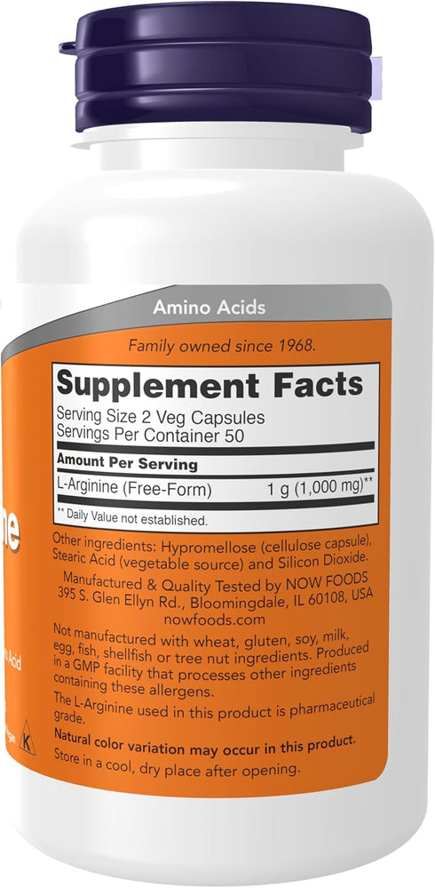 NOW Supplements, L-Arginine 500 mg, Nitric Oxide Precursor*, Amino Acid, 100 Veg Capsules...