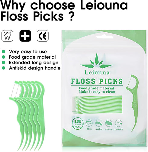 Dental Floss Picks 100 Count,Tooth Picks Thread Flossers Easy Grip Handle for Adults kids Teeth Cleaning, Unflavored Toothpick Stick Soft,Tight Sp...