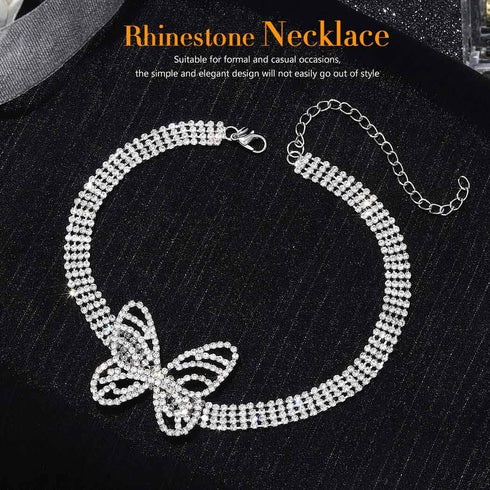 Rhinestone Butterfly Choker Necklace Silver Crystal Chokers Row Necklaces Sparkly Tennis Chain Prom Party Neck Jewelry for Women...
