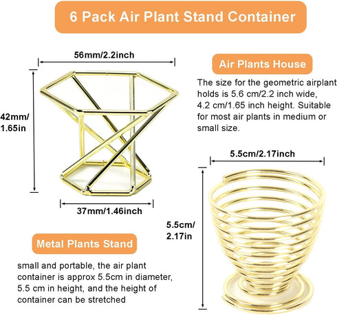 6 PCS Geometric Air Plant Holder Airplants Rack Metal Plants Stand, Airplant Stand Container Tillandsia Stainless Steel Display Racks, Wire Metal ...