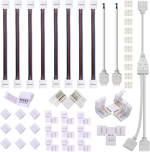 5 Pin LED Strip Connector Kit, Include L and T Shape 5 Pin LED RGBW Connector, 5 Pin Solderless Connector, LED Strip to Strip Jumper Wire for 12mm...