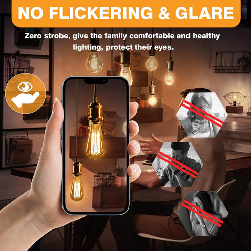 Dimmable Edison Light Bulbs 60 Watt Equivalent, 6W 800LM E26 Vintage LED Light Bulb, 2700K Soft Warm White, ST58 Antique LED Filament Bulbs for Be...