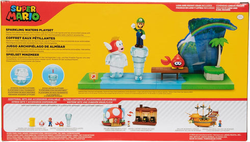 Super Mario Sparkling Waters Action Figures Playset Includes 2.5 Inch Luigi & Red Huckit Crab with Interactive Pieces...