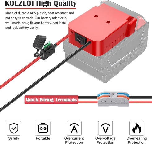 2 Packs Power Wheels Adapter for Milwaukee M18 Battery Adapter 18V Power Wheels Battery Converter Kit with Fuse & Switch & Wire Terminals, 12AWG W...