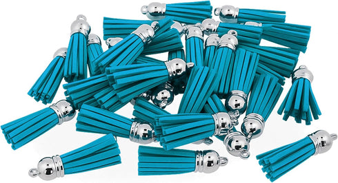 Mandala Crafts 100 Pcs Peacock Blue Faux Suede Tassels Bulk Keychain Making Supplies - Small Leather Tassels for Charms, Jewelry Making, and DIY C...