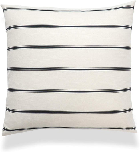 Hofdeco Mid Century Neutral Decorative Pillow Cover ONLY, Black Beige Stripes, 18"x18"...