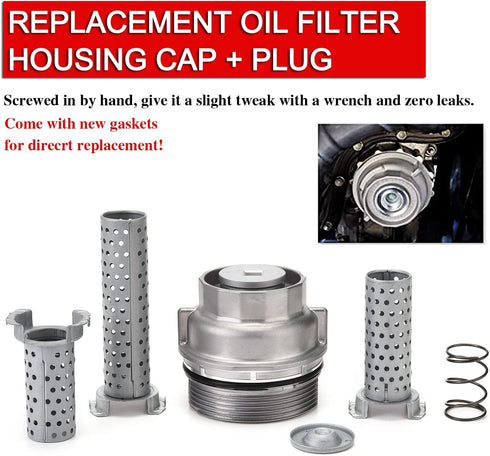 Oil Filter Housing Cap Assembly with Oil Plug 917-016CD for Select Lexus/Scion/Toyota Models, Aluminum Replace 15620-0S010, 15620-31040, 15620-310...