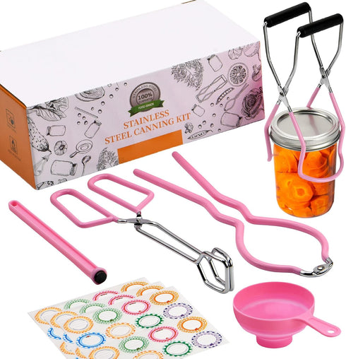 Home Canning Supplies Starter Kit, Food Grade Stainless Steel Canning Tools with Jar Lifter Tongs, Funnel, Labels, Magnetic Lid Lifter, Essential ...