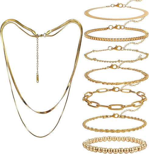 Gold Chain Bracelets Set 14K Gold Plated Bracelet Stack Link Chain Bracelets Trendy Gold Stackable Cuff Bracelets for Women...