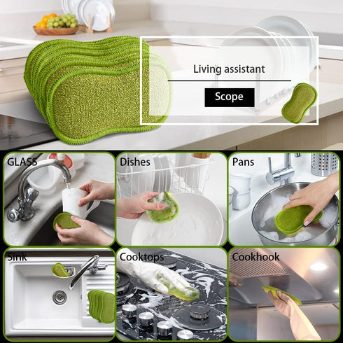 Multi-Purpose Scrub Sponges for Kitchen by SmilePowo Non-Scratch Microfiber Sponge Along with Heavy Duty Scouring Power - Effortless Cleaning of D...