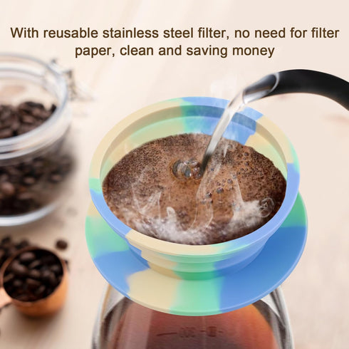 Collapsible Travel Pour Over Coffee Dripper Kit Single Cup, Paperless Camping Pour Over Coffee Maker with Metal Filter, Backpacking Manual Coffee ...