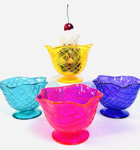 Set of 4 Ice Cream Dishes Waffle Cone Pattern in 4 Assorted Bright Summer Colors Ice Cream Social Ice Cream Party dishes Birthday Ice Cream plate ...