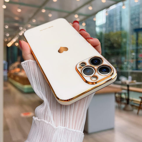 Teageo for iPhone 12 Pro Max Case for Women Girl Cute Love-Heart Luxury Bling Plating Soft Back Cover Raised Camera Protection Bumper Silicone Sho...
