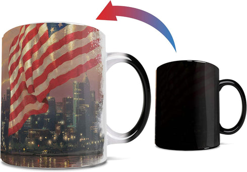 Morphing Mugs Thomas Kinkade - Light of Freedom - New York USA - One 11 oz Color Changing Heat Sensitive Ceramic Mug – Image Revealed When HOT Liq...