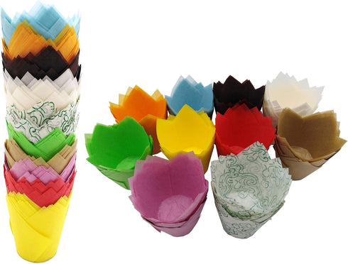 200 PCS Tulip Cupcake Liner Baking Cups Paper Cupcake and Muffin Baking Cups for Baby Showers,Weddings, Birthdays, Colourful and Natural (Ten Colo...