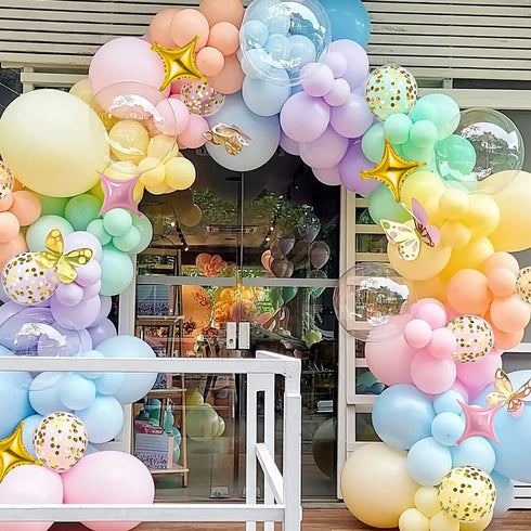 Blue and Gold Balloons Arch Kit, Double Stuffed Pastel Blue Balloon Arch Kit Dusty Light Baby Blue Metallic Gold Confetti Balloons for Baby Boy Sh...