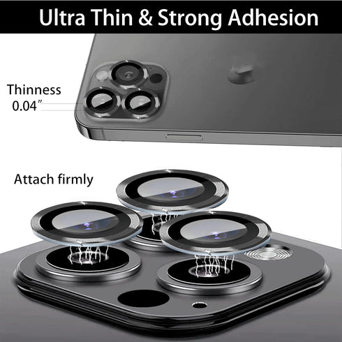 [2 Sets Compatible with iPhone 12 Pro, 12 Mini & iPhone 12 Camera Lens Protector, Tempered Glass Clear Camera Cover Screen Protector Metal Ring Ac...