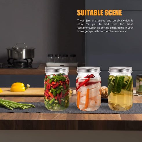 6 Pack 16 Ounce Clear Plastic Mason Jars Containers With Screw Sealing Metal Tinplate Lids,Refillable Empty PET Plastic Slime Candy Storage Jars C...