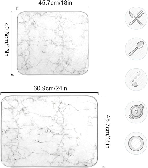 White Marble Dish Drying Mat Kitchen Counter Gold Absorbent Microfiber Drying Rack Pads 16x18 inch for Countertop Dishes Large Drain Mats and Prot...