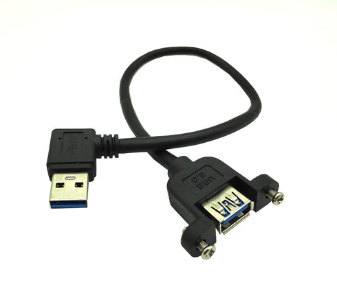 Panel- Mount USB 3.0 Extension Cable, Haokiang 1 ft/30cm 90 Degree Right Angle USB 3.0 Type A Male to Type A Female with Screw Hole Panel Mount Ad...