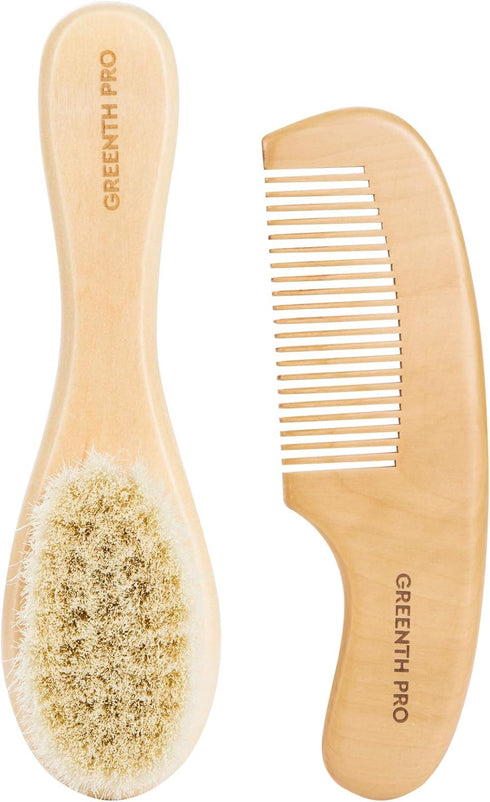 Baby Hair Bush and Comb Set -Nature Lotus Wood with Soft Goat Bristle and Pear Wood Comb for Newborns & Toddlers, Ideal for Cradle Cap...