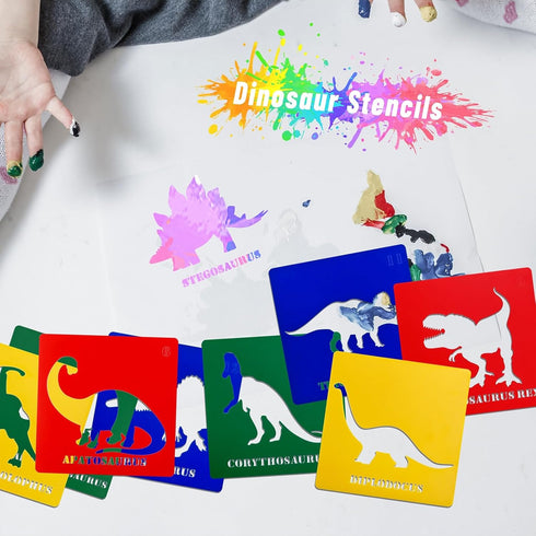 20 Pieces Dinosaur Stencils for Kids 5.1 Inches Drawing Stencils Chalk Stencils Large Washable Animal Themed Primary Shape Template for Kids Toddl...