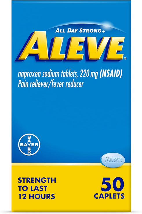Aleve Pain Reliever & Fever Reducer Naproxen Sodium Caplets, Body Pain Relief, 50 Count...