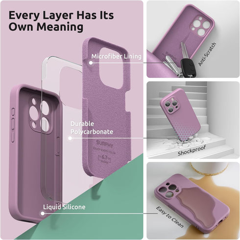SURPHY Designed for iPhone 15 Pro Max Case with Screen Protector and Lanyard, Phone Strap and Liquid Silicone Phone Case (Camera Protective + Soft...