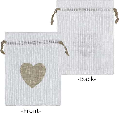 Jexila 24PCS Burlap Drawstring Gift Bags 5X7 Inches Heart Print Linen Burlap Jewelry Gift Bags Fabric Cloth Candy Goodie Pouches for Wedding Showe...