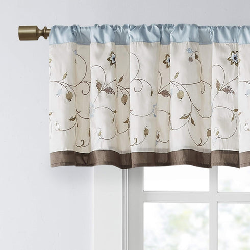 Madison Park Serene Embroidered Light Filtering Rod Pocket Treatment Curtain Window Panel Drape for Bedroom Livingroom and Dorm, 50x18, Blue...