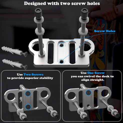 Skateboard Wall Mount (6-Pack) - Strong Aluminum Skateboard Hanger with One Bubble Level and Dual Screw Holes, Skateboard Deck Storage for Home De...