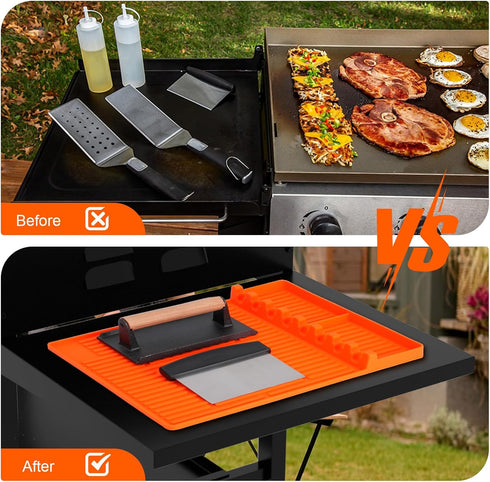 3 in 1 Grill Side Shelf Mat, Large Grill Tool Mat, Heat Resistant Silicone Spatula Mat, Silicone Utensil Rest with Drip Pad for Kitchen, Stovetop,...