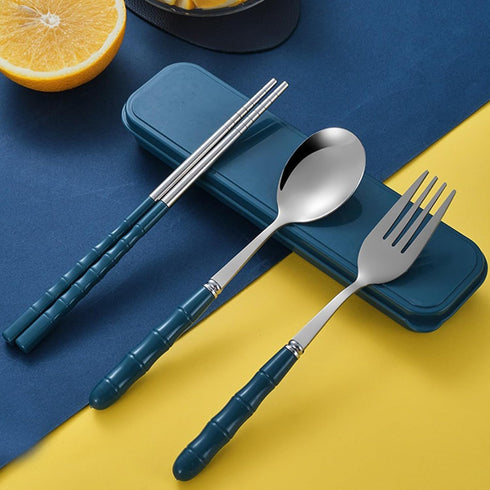 Travel Utensils Portable Silverware Cutlery Set Stainless Steel Reusable Flatware Portable Fork Spoon Chopsticks with Case for Camping Picnic Hiki...