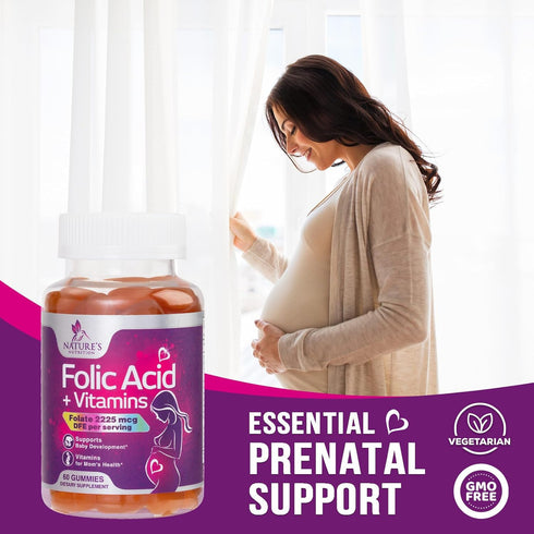 Prenatal Gummy Vitamins for Women, Prenatal Multivitamin with Folic Acid for Fetal Support, Vitamin A, C, D3, B12 & B6, Nature's Pregnancy Vitamin...