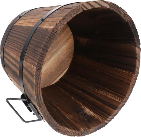 DOITOOL Wooden Whiskey Barrel Planter Large Wooden Planters Round Wooden Garden Flower Pot Decor Wood Planter Flat Mouth 19x14x15cm...