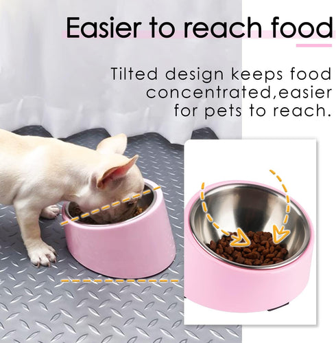 Super Design Mess Free 15° Slanted Bowl for Dogs and Cats, Tilted Angle Bulldog Bowl Pet Feeder, Non-skid & Non-spill, Easier to Reach Food S/0.5 ...