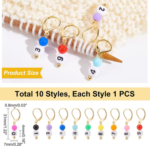 NBEADS 10 Pcs 0~9 Number Stitch Markers, 0~9 Number Acrylic Beads Crochet Stitch Marker Charms Locking Stitch Marker for Knitting Weaving Sewing A...
