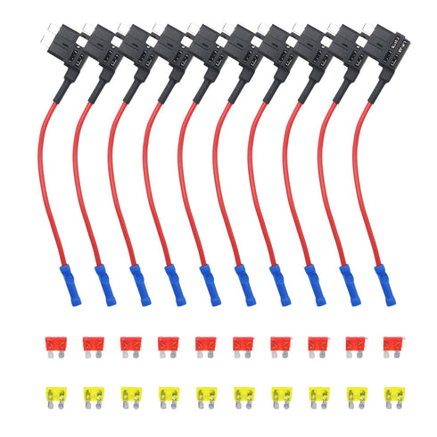 Recoil FT1-10 10 Pack 12V Car Add-a-Circuit Fuse Tap Adapter ATO ATC Blade Fuse Holder with 10pcs 10A,20A Fuses...