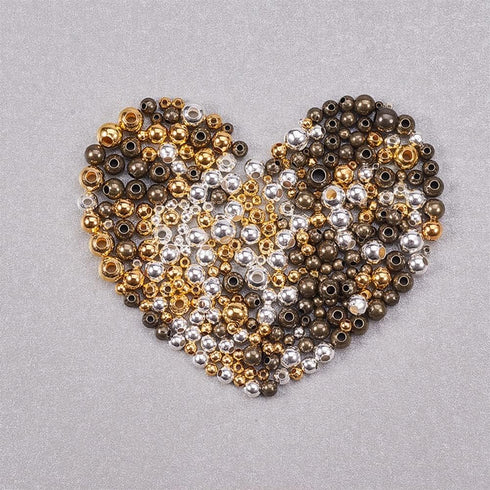 PH PandaHall 2700pcs Round Spacer Beads Smooth Beads 2.4/3/4/5/6mm Tiny Metal Brass Beads Loose Beads Waist Beads for Layered Bracelet Necklace Je...