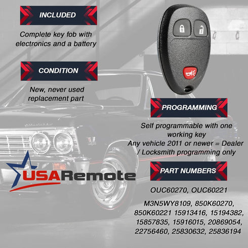 Keyless Entry Remote Ignition Key Fob fits Chevy Silverado Traverse Avalanche Equinox Express / GMC Acadia Savana Sierra / Pontiac Torrent / Satur...