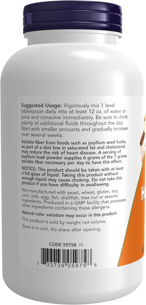 NOW Supplements, Psyllium Husk Powder, Non-GMO Project Verified, Soluble Fiber, 12-Ounce...