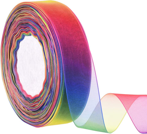 Rainbow Sheer Organza Chiffon Ribbon for Gift Wrapping, Crafts, Party Decoration, 50 Yards (1 Inch)...