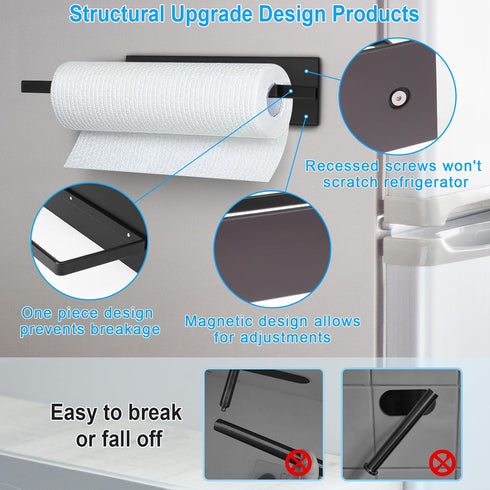 Magnetic Paper Towel Holder for Fridge, Toilet Paper Roll Holder Magnetic Paper Towel Rack Wall Mount Fridge Organizer for Paper Towels Rolls Bath...